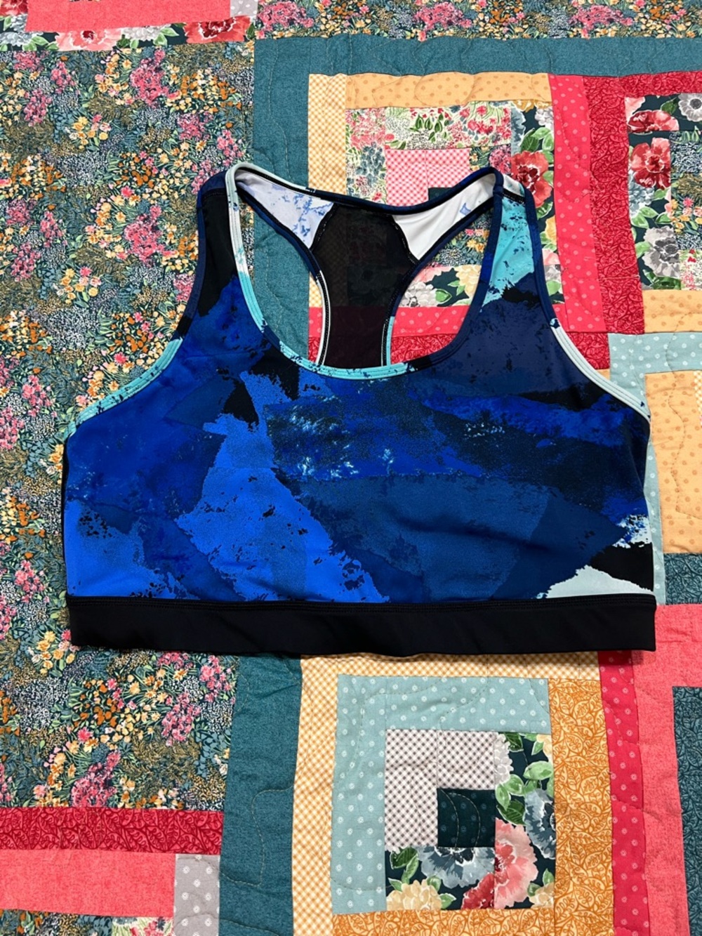 LuLaRoe Blue Abstract Racerback Sports Bra